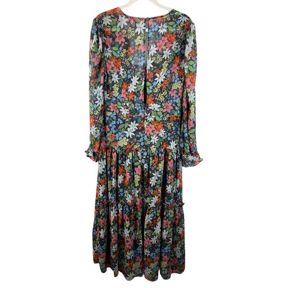 TopShop Woven Long Sleeve Ruffle Midi Dress in‎ Multi Floral Size 12 - Picture 4 of 11